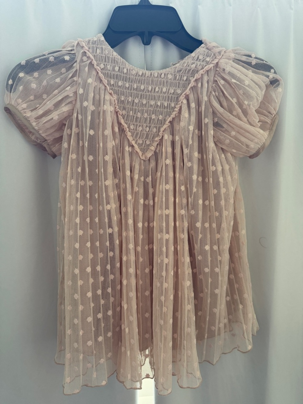 Zara Girls Light Pink Sheer Polka Dot Puff Sleeve Dress